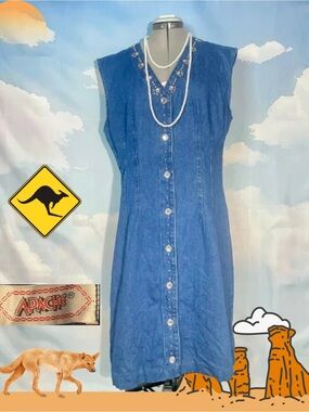 Denim dress with gem buttons